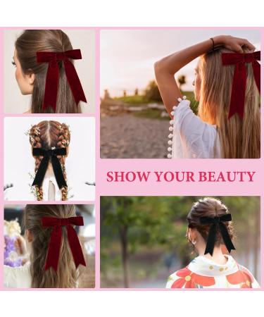 Acwoo Satin-Haired Hair Clips with Loop | 90s Bowknot French Band Hairpins for Parties & Christmas - Buy Online on GoSupps.com