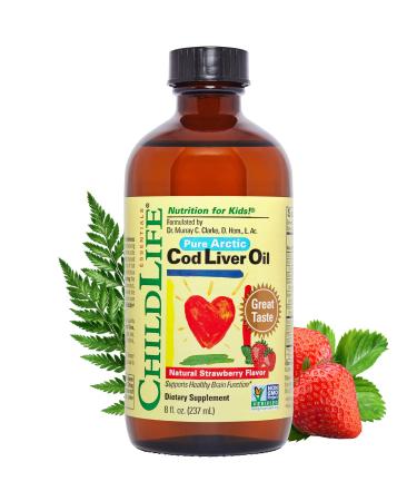 ChildLife Essentials Pure Arctic Cod Liver Oil, Natural Strawberry Flavor - Supports Healthy Brain Function - Gluten Free, Alcohol Free, Casein Free, Non-GMO - 8 fl. oz