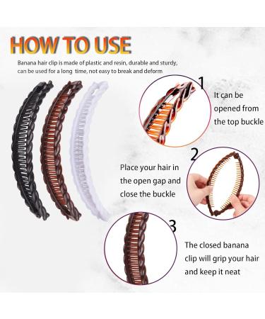 Ponytail Banana Clip 6 Pieces Banana Fish Hair Clips for Women Banana Double Comb Long Hair Clips Lightweight Banana Hair Clip for Work School Parties and Everyday Wear(Brown White Black) - Buy Online on GoSupps.com