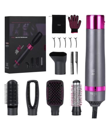 XLQ Blow Dryer Brush for Women Multifunctional Negative Ion Electric Hot Air Hair Comb Styler with Detachable Straightener and Curling Attachments Black Upgrade Gift Box Purple 5in1