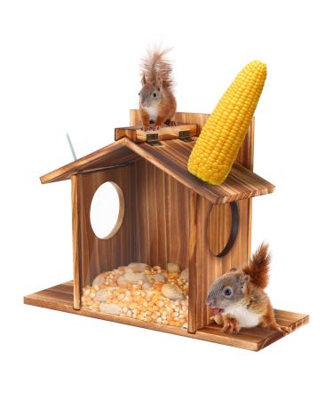 LgowithU Squirrel Feeder Wood Squirrel Feeders for Outside Winter Durable Box Easy to Fill with Removable Front Panel for Corn Peanuts Nuts