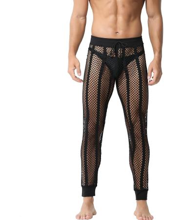 YUFEIDA Men's Fishnet Pants - Black Mesh Leggings, Muscle Fit, Drawstring Bottoms (X-Large) - Buy Online on GoSupps.com