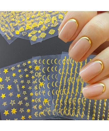 30 Sheets Gold Nail Stickers - Self-Adhesive 3D Geometric & Letter Decals for Nail Art | French Tip & DIY Supplies - Buy Online on GoSupps.com