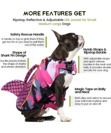MIGOHI Shark Fin Dog Life Jacket - Reflective Camo Vest for Small Dogs, Pet Safety Lifesaver with Rescue Handle for Swimming and Boating - Buy Online on GoSupps.com
