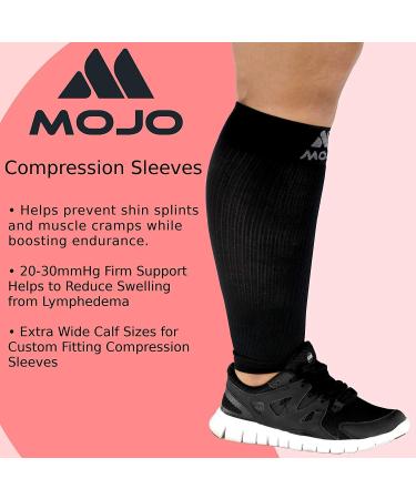 Mojo Compression Calf Sleeves 20-30mmHg - Plus Size 5XL Black - Shin Splint Support - Buy Online on GoSupps.com