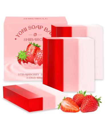 3 PCS Yoni Soap Bar Organic Yoni Bar Soap Yoni Wash Feminine Wash for Women Ph Balance Natural Deodorant Vaginal Body Bath Soap Body Wash Strawberry Handmade feminine soap