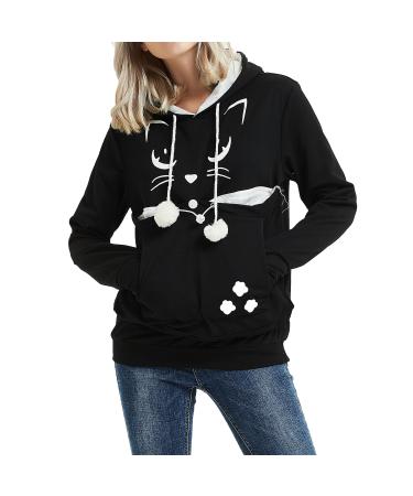 Amoyun black women hoodies hoodies with cat dog big bag fashion unisex cat ear long arm hoodie sweatshirt hood hoodie dog pocket for pet dog cat owner ... m black