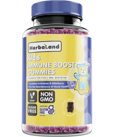 Herbaland Vegan Immune Boost Kids Gummies - Vitamin C, D3, Zinc, Echinacea, Elderberry - 90ct | Sugar-Free & Gluten-Free, Raspberry Lemon Flavor - Buy Online on GoSupps.com