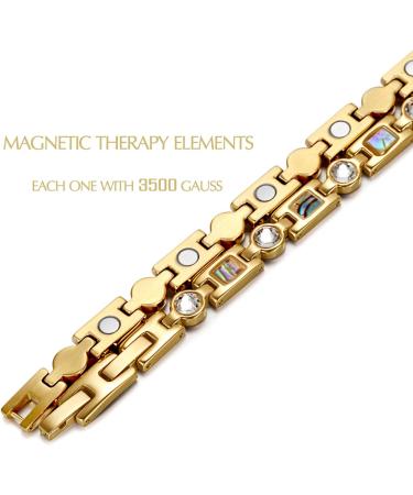 Rainso Women's Titanium Steel Health Bracelet - Golf Magnetic Therapy with Rhinestone & Smart 3 Buckle System in Gold - International Shipping Available - Buy Online on GoSupps.com