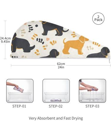 Super Absorbent Yellow Black Dogs Hair Towel 2 Pack - Quick Drying Hair Turbans for Women & Girls - Buy Online on GoSupps.com