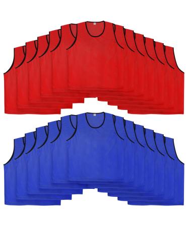 24 Pieces Nylon Mesh Pinnies Scrimmage Vests Team Jerseys Team Practice Vests for Children Youth Sports Soccer Basketball Football Adult, Blue and Red