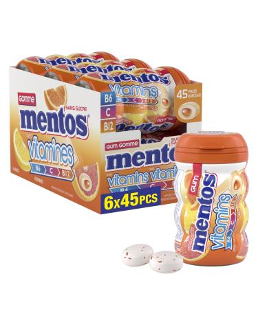 Mentos Pure Fresh - Vitamin Citrus Flavour - Pack of 6 bottles (270 pieces) - Sugar-free Gum citrus mix