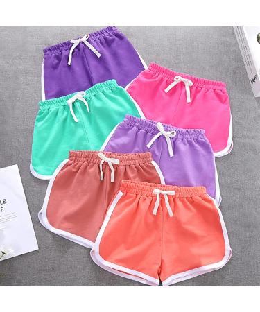 3 Pack Little Big Girls Running Athletic Cotton Shorts - Toddler Kids Workout Dance Dolphin Short Set | Rose Red, Purple, Green (4T) - Buy Online on GoSupps.com