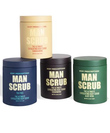 Body Prescriptions Body Scrub for Men-4 Pack Ultimate Exfoliating Scrub Infused with Assorted Scents, Mens Body Wash in Jar with Twist Top, 21 oz Each, For All Skin Types Combo Pack 1.35 Pound (Pack of 4)