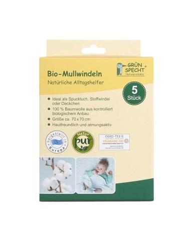 Organic Mulled Diapers 70x70cm - 100% Cotton Skin-Friendly 5 Pack | Green Woodpecker - Buy Online on GoSupps.com
