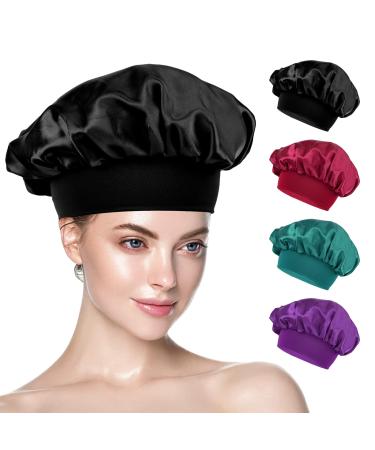 Yiows Silk Bonnet silk hood for sleeping 2 pieces of hair from silk hair wrap sleeping hats for women and girls (black red violet cyan)