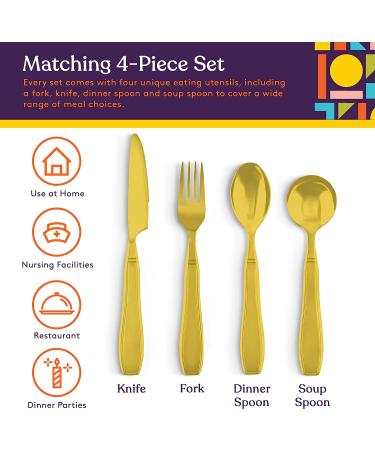 Special Supplies Adaptive Utensils (4-Piece Stainless Steel Set) Heavy Weighted, Non-Slip Handles for Hand Tremors, Arthritis, Parkinson's, Elderly Use 7oz Each Gold - Buy Online on GoSupps.com