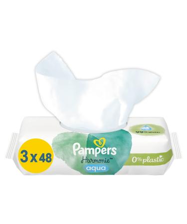 Pampers baby wet wipes harmony aqua 144 towels (3 x 48) gentle skin protection for delicate skin with 99% water 38 pieces (3 pack)