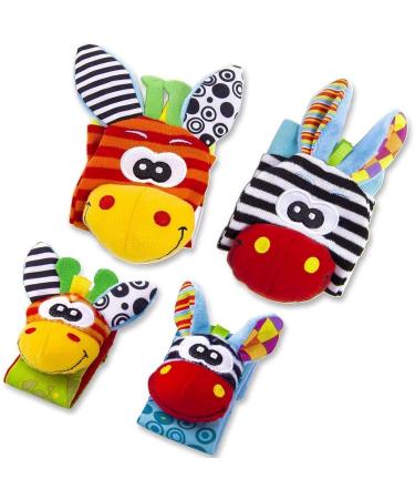 4PC Baby Rattling Toys Set - Plush Wrist & Socks Rattles for Newborn Development | Ideal Gift for 0-12 Months Boys & Girls - Buy Online on GoSupps.com