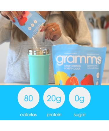 GRAMMS Clear Protein Powder Packets 20G Protein Sample Packets Variety Flavors for Women & Men | Lactose Free Grass-Fed Whey Isolate Gluten Free Zero Sugar Gut Friendly Non-Bloating(9 Pack) - Buy Online on GoSupps.com