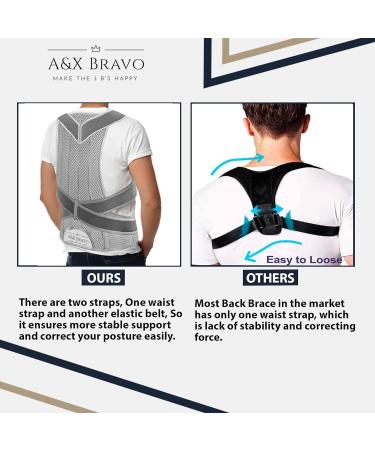 A&X Bravo Posture Corrector - Adjustable Back Straightener for Men and Women - Pain Relief from Neck, Back, Shoulder - Back Support Belt for Posture Correction - Grey XS - Buy Online on GoSupps.com