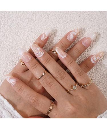 Xerling Press on Nails - 3D Gold Butterfly Heart Bow-knot Glitter | 24Pcs Coffin Tip False Nails for Women & Girls - Trendy Transparent Designs - Buy Online on GoSupps.com