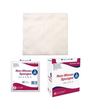 Dynarex Non-Woven Sponges Sterile Gauze Sponges for Cleansing Prepping and Dressing Highly-Absorbent and with Less Linting 4"x 4" 4 Ply 1 Box of 25 Non-Woven Sponges