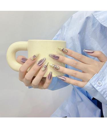 Purple Handmade Nail Patches Satin Cat's Eye Nails Art Nail Patches Detachable Manicure Patches Fake Nails(XS) - Buy Online on GoSupps.com