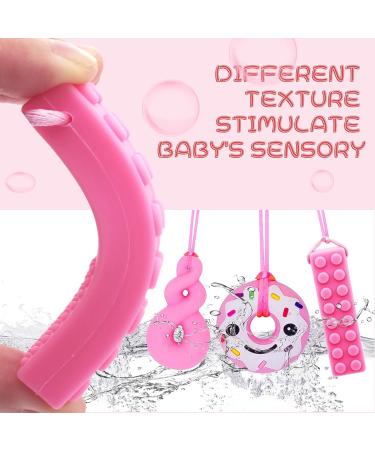 5 Pcs Unicorn Chew Necklace for Girls Kids - Silicone Teething Necklace for Baby | Sensory Oral Motor Aid with Autism ADHD - Pink - Buy Online on GoSupps.com