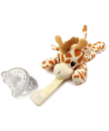 Detachable Pacifier Holder - Plush Animal & Infant Pacifier Soothie - Giraffe Orange Giraffe