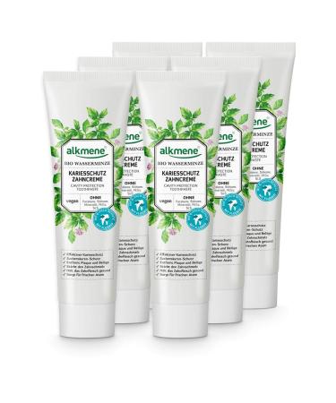 Alkmene caries protection toothpaste with organic watermint - vegan toothpaste with 6 -fold protection without silicones parabens mineral oil pegs SLS & SLES in a 6 -way benefit pack (6x 100 ml) 6 pieces