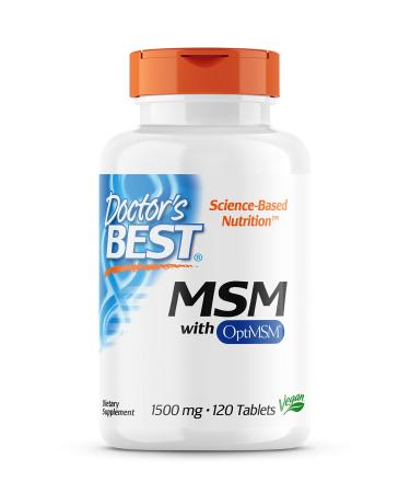 Doctor's Best MSM with OptiMSM 1500 mg 120 Vegan Tablets Highly Dosed Laboratory Tested SOYA-Free Gluten-Free Non-GMO Natural Sulphur