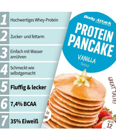 Body Attack Protein Pancake Mix - Vanilla | 35% Protein Low Sugar & Fat | 24 Fluffy Pancakes in 5 Minutes - 2x300g Pack - Buy Online on GoSupps.com