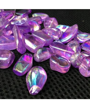 Natural Crystal Rough Natural Magic Rainbow Aura Quartz Crystal Colored Tumbled Stones Titanium Coated (Size : Purple)