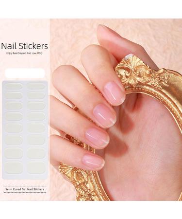 Semi Cured Gel Nails Strips - 16cps Stickers Nail Wraps Soft Self - Transparent Full Wraps Nail Polish Stickers French Style with Nail File & Wooden Cuticle Stick (Transparent) - Buy Online on GoSupps.com