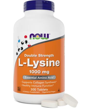 NOW Foods L-Lysine 1000mg - Double Strength - 300 Tablets - Non-GMO Amino Acid Supplement (Llysine Hydrochloride)- 1000 mg Tabs - Vegan/Vegetarian
