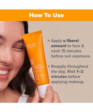 Paula s Choice 5% Vitamin C Sheer Moisturizer SPF 50 | Lightweight Sunscreen for All Skin Types | Brighten & Protect from Dark Spots | 2 Fl Oz - Buy Online on GoSupps.com