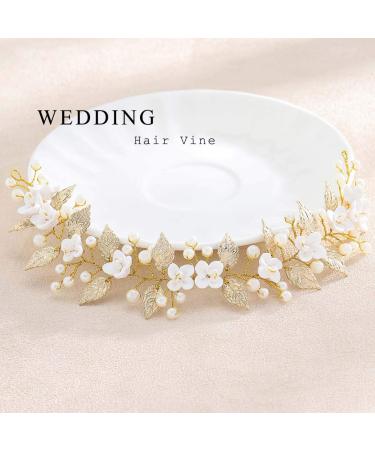Unicra Gold Wedding Pearl Hair Vine | Elegant Flower Leaf Headpiece & Bridal Accessories - Buy Online on GoSupps.com