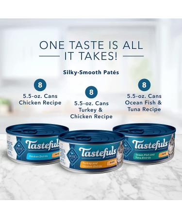 Blue Buffalo Tastefuls Natural Pate Wet Cat Food Variety Pack - Chicken, Turkey & Chicken, Ocean Fish & Tuna - 24 Pack - Buy Online on GoSupps.com