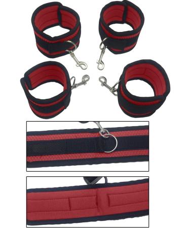 Adjustable Soft Nylon Wrist and Ankle Handcuffs Set in Red with Eye Mask - Comfortable and Stylish Bondage Kit - Buy Online on GoSupps.com