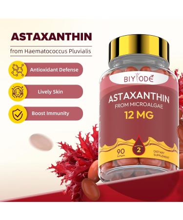 BIYODE Astaxanthin 12mg Softgels High Potency Antioxidant Supplement from Microalgae Supports Skin Health Heart Function Circulation & Immune System 90 Softgels - Buy Online on GoSupps.com