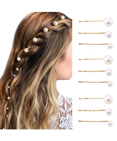 Pearl Bobby Pins 9 PCS for Women Hair Clip Simulation Pearl Hair Accessories Hairpin for Holiday Wedding Birthday Bridal Prom Gold 9 PCS