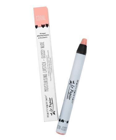 Beauty Made Easy Le Papier moisturising vegan lipstick without plastic with shea butter Glossy Nudes CORAL 1 x 6g