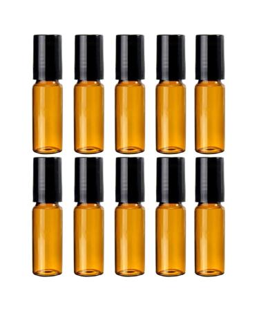 Bodhi2000 10 x empty refillable amber-colored glass rolls with stainless steel scooter for essential oil aromatherapy perfume and lip balm 5 ml/10 ml
