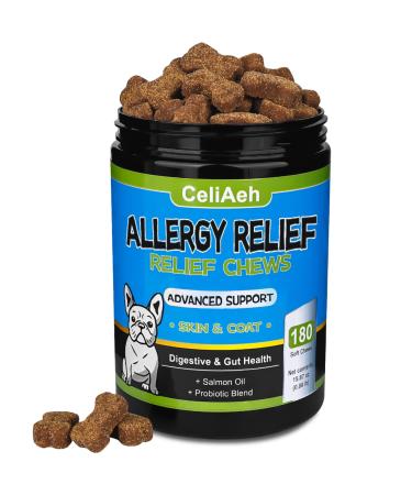 Dog Allergy Chews Dog Allergy and Itching Skin Relief Anti-Itch Skin & Coat Supplement Itch Allergy Probiotics Support Chew Vitamins with Salmon Oil Colostrum for Skin and Coat Allergies -180 Ct