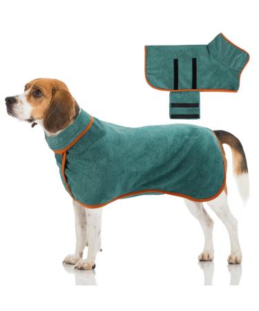 Jostift microfiber dog bathrobe bathing towel dog wader extra absorbent fast drying dog bemper dog towel with adjustable straps for large means and small dogs (m green)