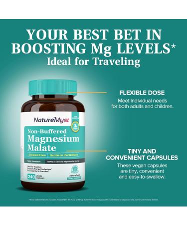 NatureMyst Magnesium Malate Chelated Form Highly Absorbable Non-Buffered Gentle on Stomach for Adults & Children Flexible Dose Energy Production Nerve & Muscle Function 240 Vegan Capsules - Buy Online on GoSupps.com