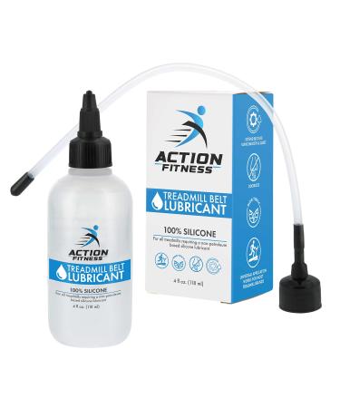 Action Fitness 100% Silicone Treadmill Belt Lubricant, 4-Ounce Bottle with Both an Application Tube and a Twist Spout Cap - Easy to Apply Lube, Controlled Flow, Full Belt Width Lubrication - Odorless