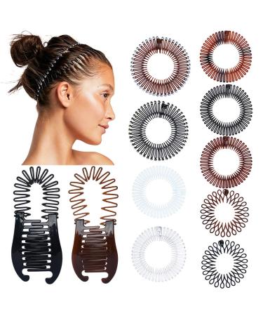 11 Pieces Full Circular Stretch Comb Flexible Hair Combs Headband Tooth Interlocking Banana Combs Plastic Hair Wrap Hairband Holder for Women Hair Accessories