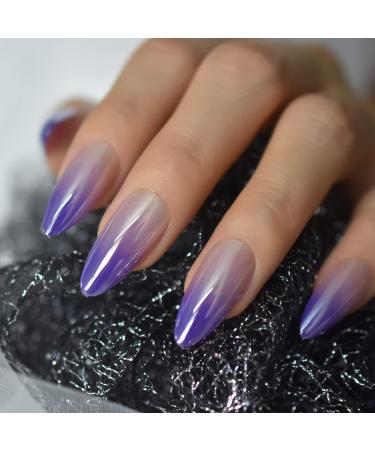 24 Medium Almond Shimmering Ombr Artificial Fingernails - Translucent High Gloss for Women & Girls | Perfect for Dates & Parties - Buy Online on GoSupps.com